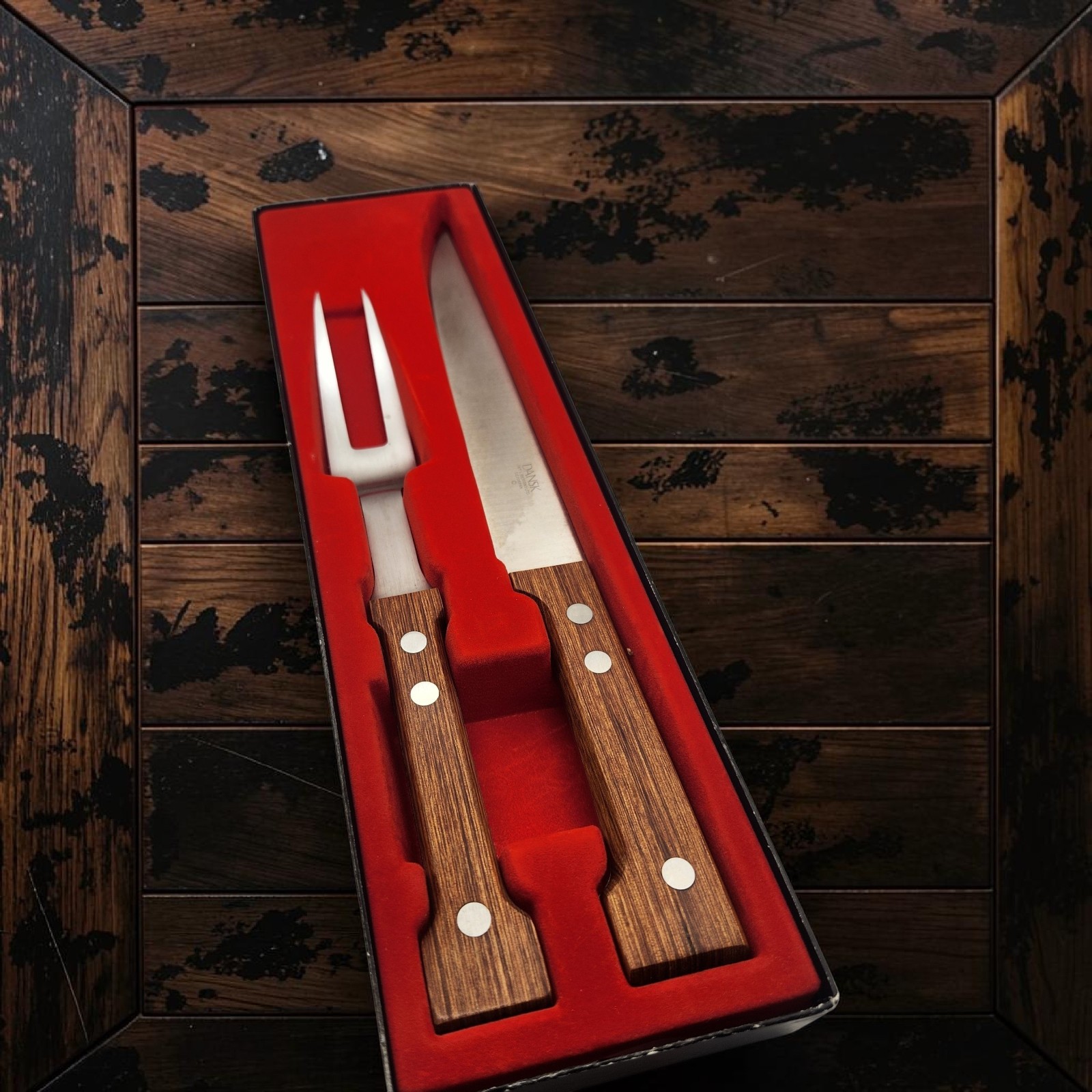 Vintage Dansk Teak & Stainless Carving Set Gunnar Cyren MCM w/ Original Box