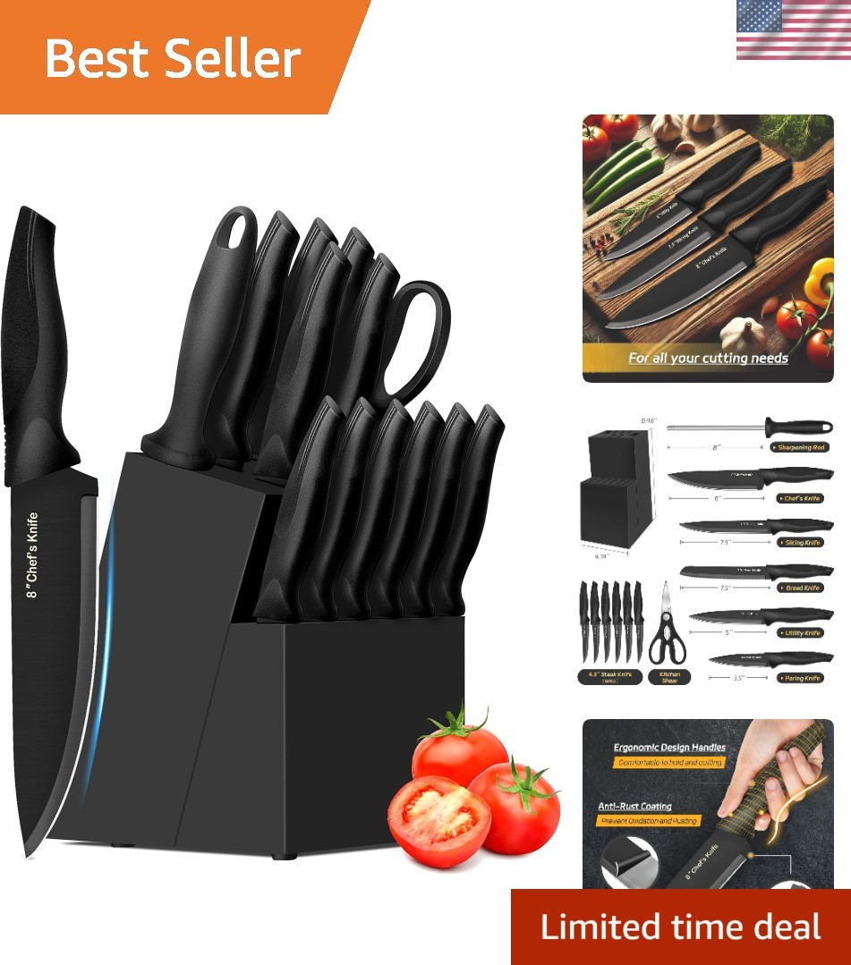 14-Piece German Stainless Steel Knife Set with Wooden Block – Dishwasher Safe