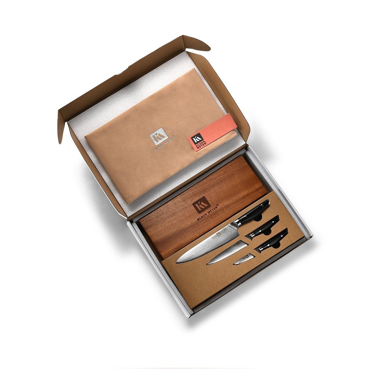 Klaus Meyer Luxor Damascus Steel 3 Piece Knife Set with Sapele Wood Box