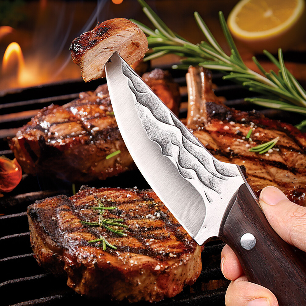 Hand Forged Chef Knife Kitchen Boning Knife Hunting Knife Meat Cutting w/ Sheath