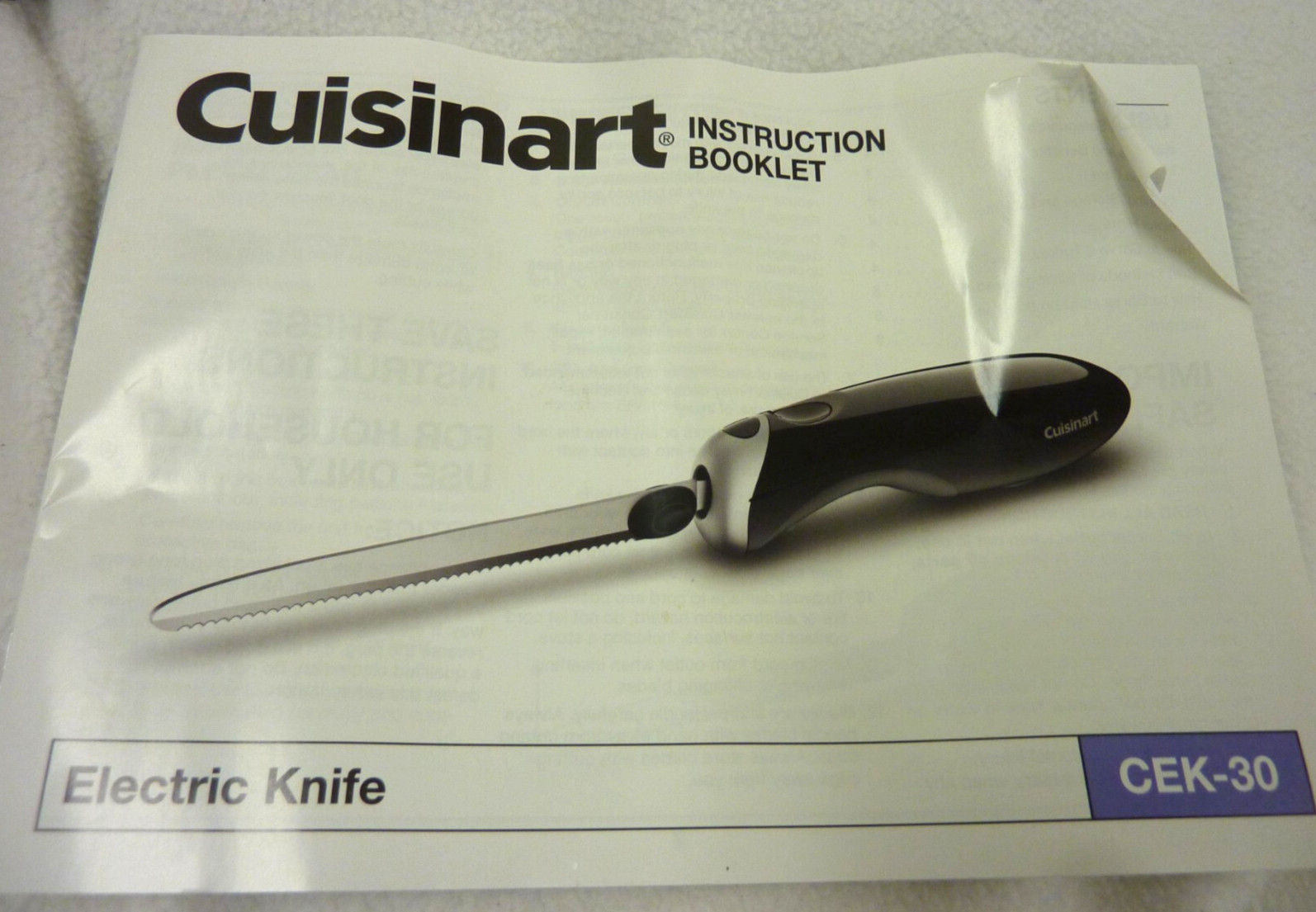 CUISINART CEK-30 ELECTRIC KNIFE ERGONOMIC NONSLIP HANDLE BLACK W/ BOOKLET + BOX