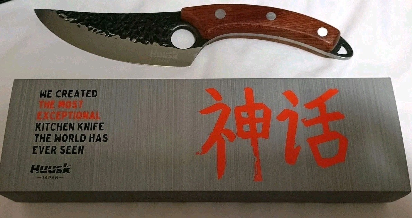 Huusk by Matsato Knife Camping BBQ🏵Kitchen Hunting Fishing 11″ x 5.8″ x 2″ Oak