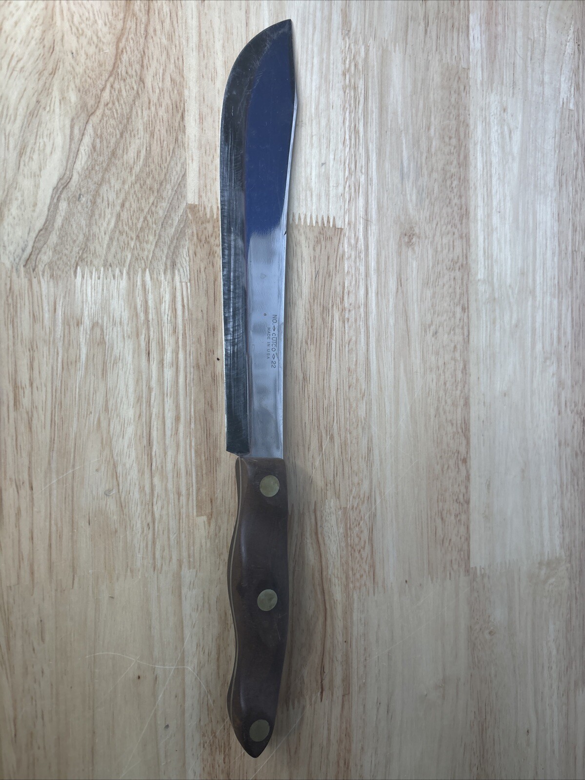 Vintage CUTCO No. 22 Butcher Knife Brown Red Swirl Handle 8″ Blade MADE USA