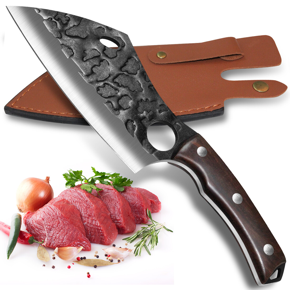 6 Inch Boning Knife with Leather Sheath for Camping BBQ Hand Forged Chef Knife
