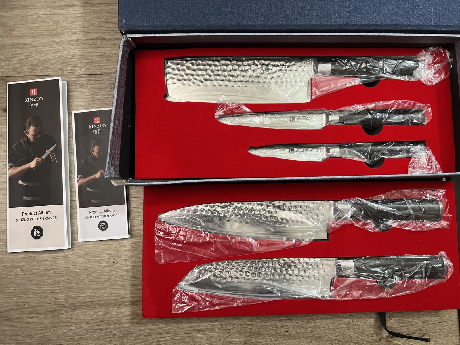 XINZUO Kitchen Cutting Knife Set of 5 Hammered Damascus 67 Layer Blade Gift Box