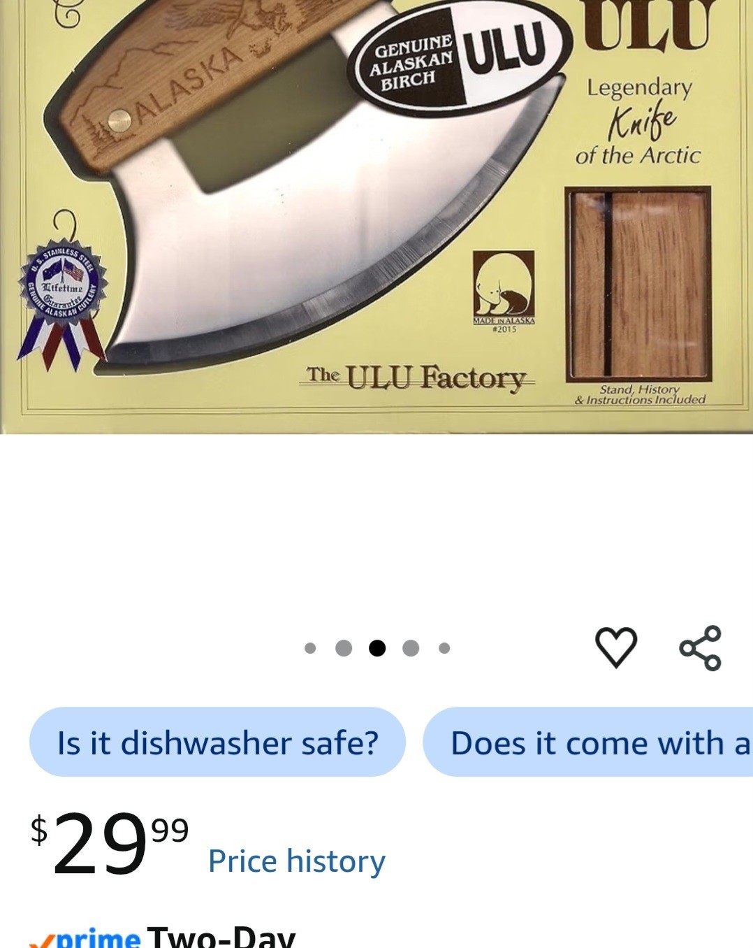 The ULU Factory Alaska ULU 5in Stainless Ulu Knife Set w/ Birch Stand