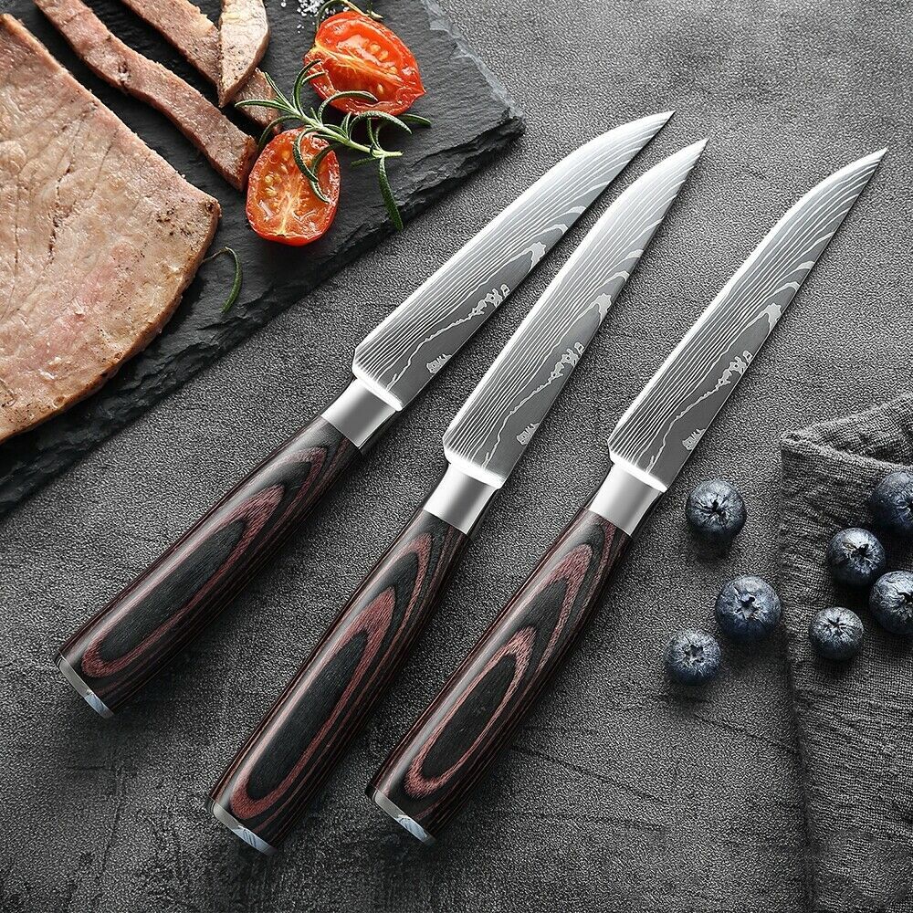 1-6PCS Kitchen Knife Cleaver Chef Stainless Steel Damascus Sharp Steak Knives US