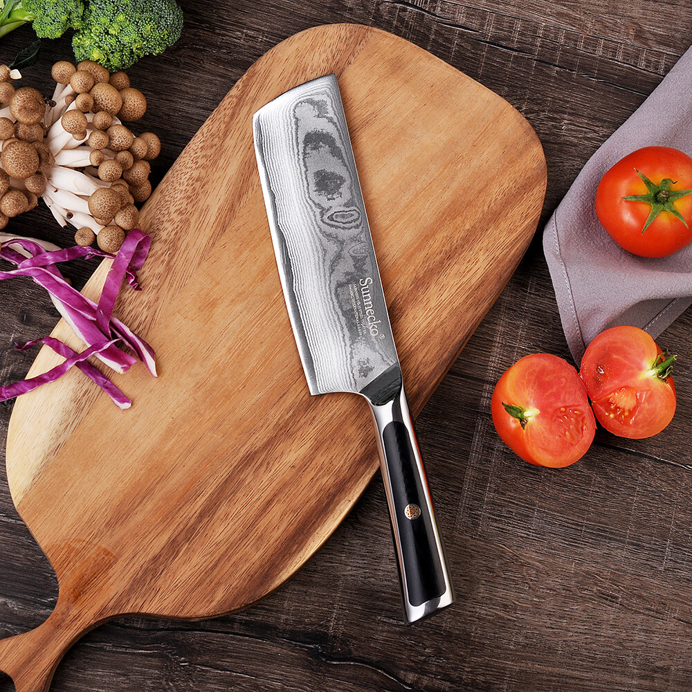 7 Inch Japanese Nakiri Knife VG10 Damascus Steel Chef’s Cleaver Cutting Knife