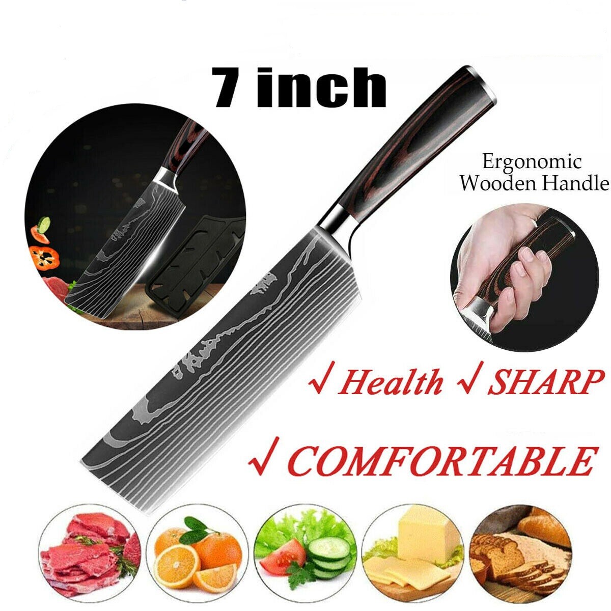 7 inch Nakiri Cleaver Kitchen Knife Stainless Steel Vegetable Chef Knives