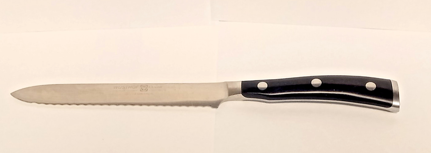 Wüsthof Ikon 14cm Serrated Utility Knife Sausage Baguette Bread Black 4126
