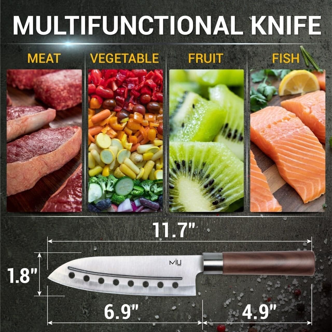 MIU France 7″ Chef Knife – Santoku Style | Buy 1 2 5 10 Pack Options