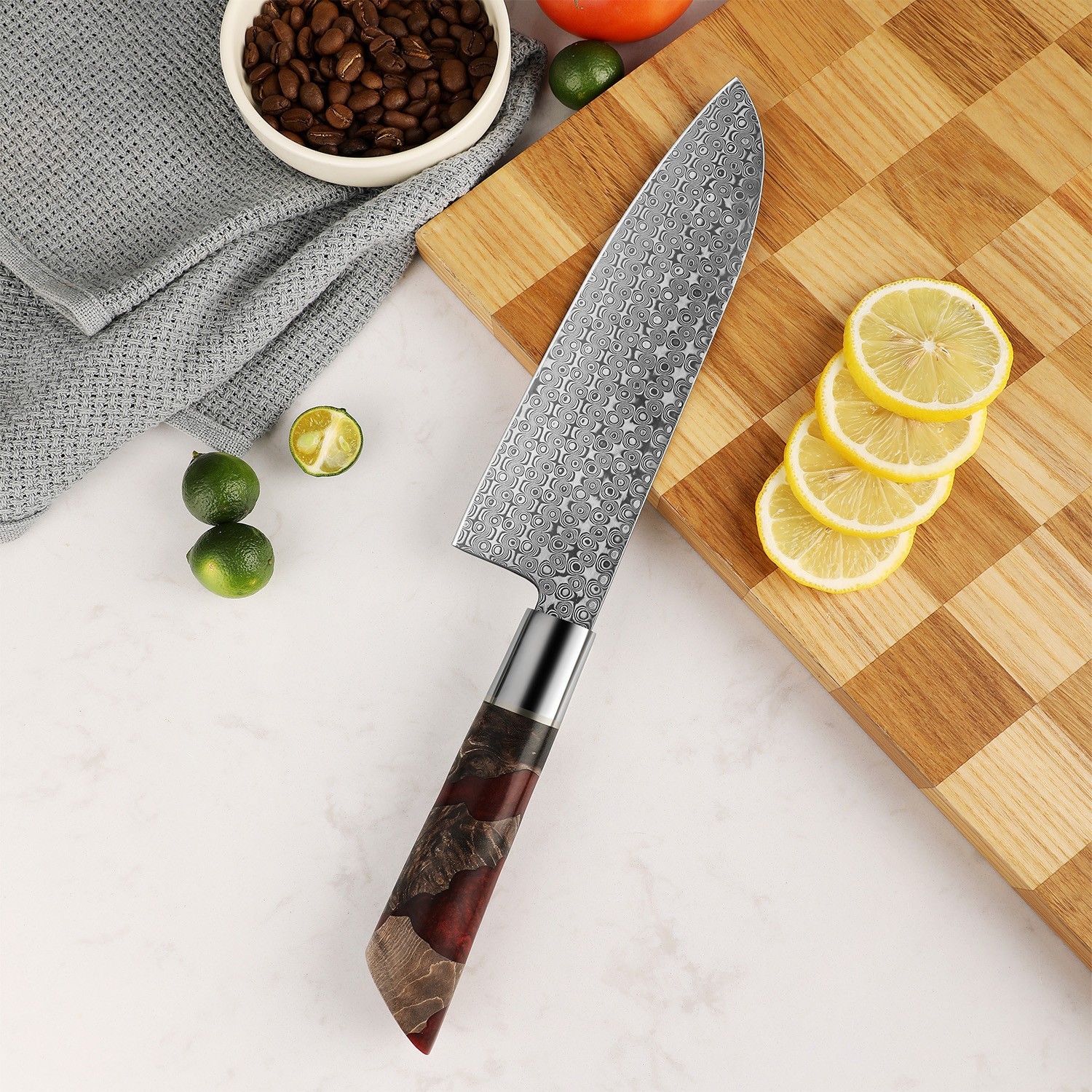 Shinko 7″ Santoku Knife – 110-Layer Damascus Japanese All-Purpose Blade