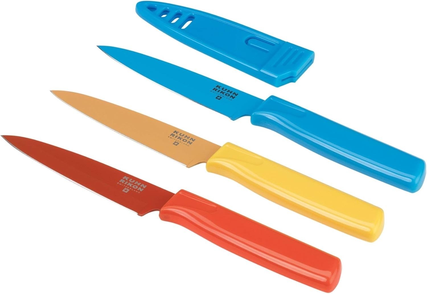 Vibrant 4-Inch Straight Paring Knife Set with Safety Sheath – Red, Yellow, Blue