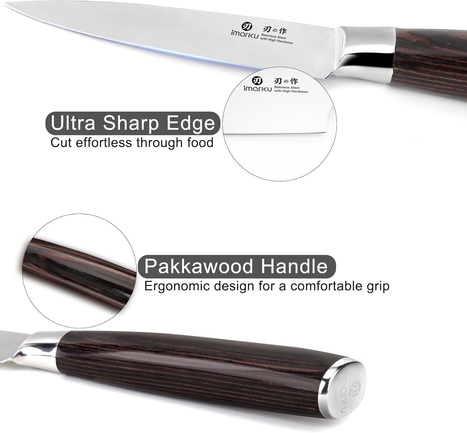 3.5 Inch Paring Knife with High Carbon Stainless Steel Blade & Pakkawood Handle