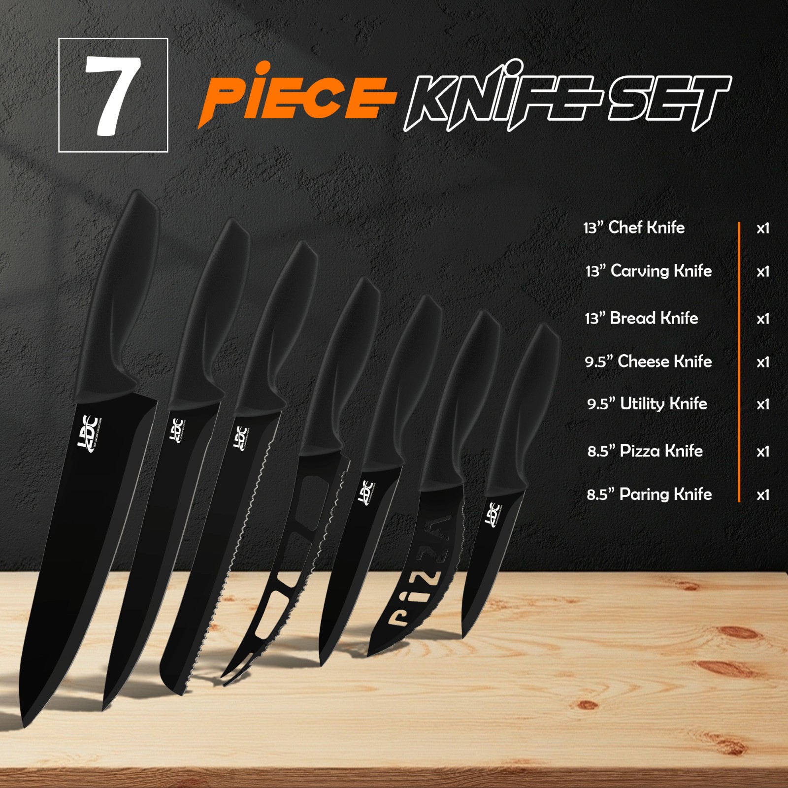 7 Piece Kitchen Knife Set Stainless Steel Ultra Sharp Steak Cooking Chef Knives