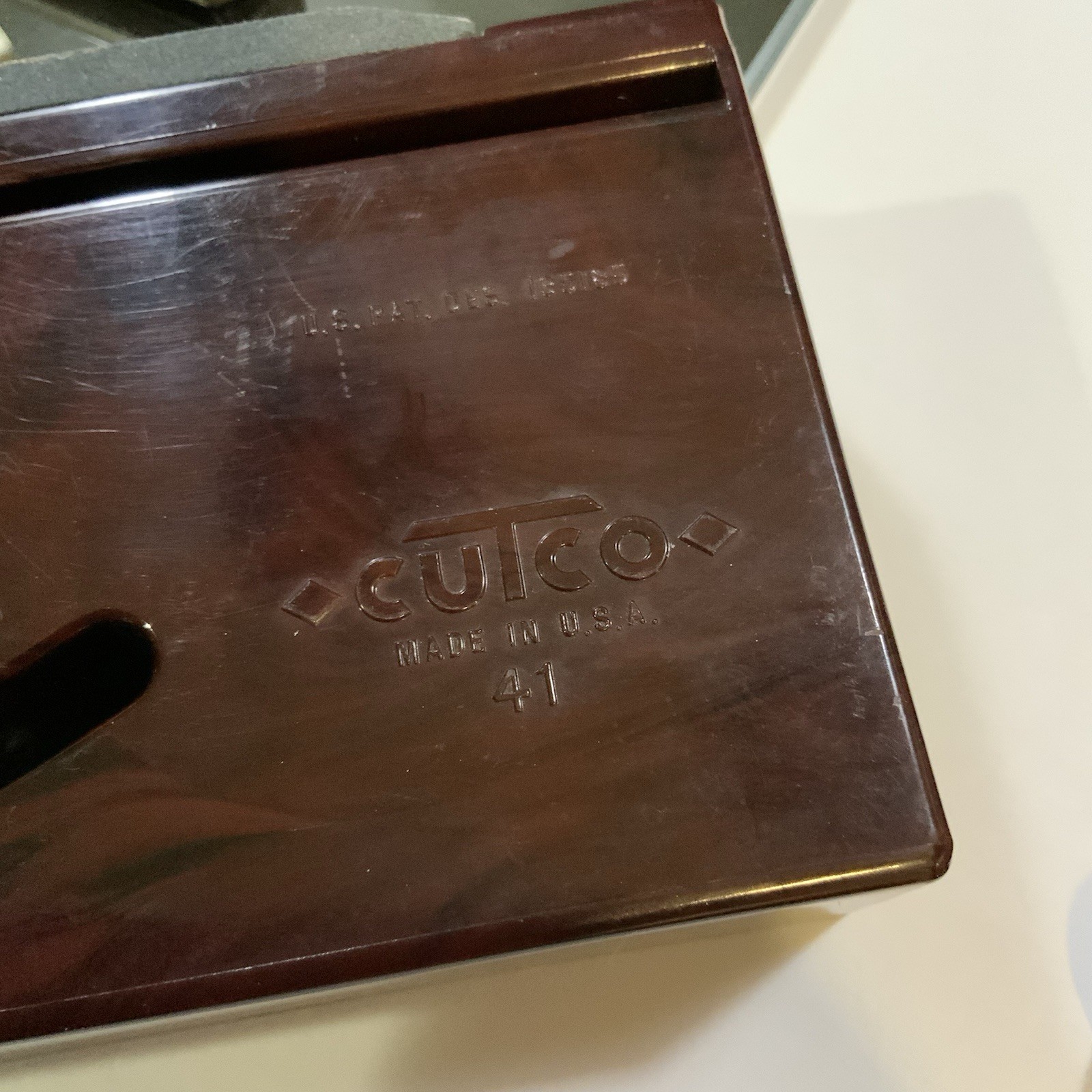 Vintage Cutco 2 Meat Forks Bakelite Style Tray Honing Stone Stainless Steel #69