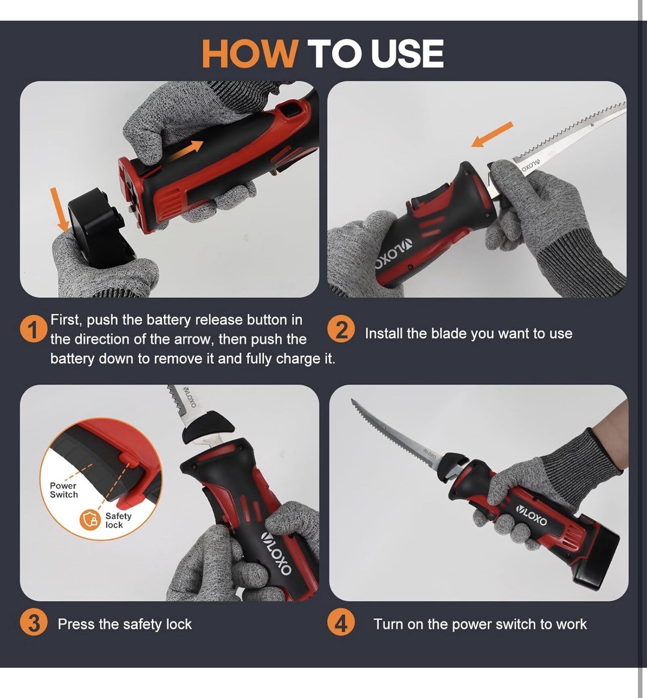 Electric Fillet Knife for Fish – Cordless Fillet Knife with 4 Blades 2 Battery’s