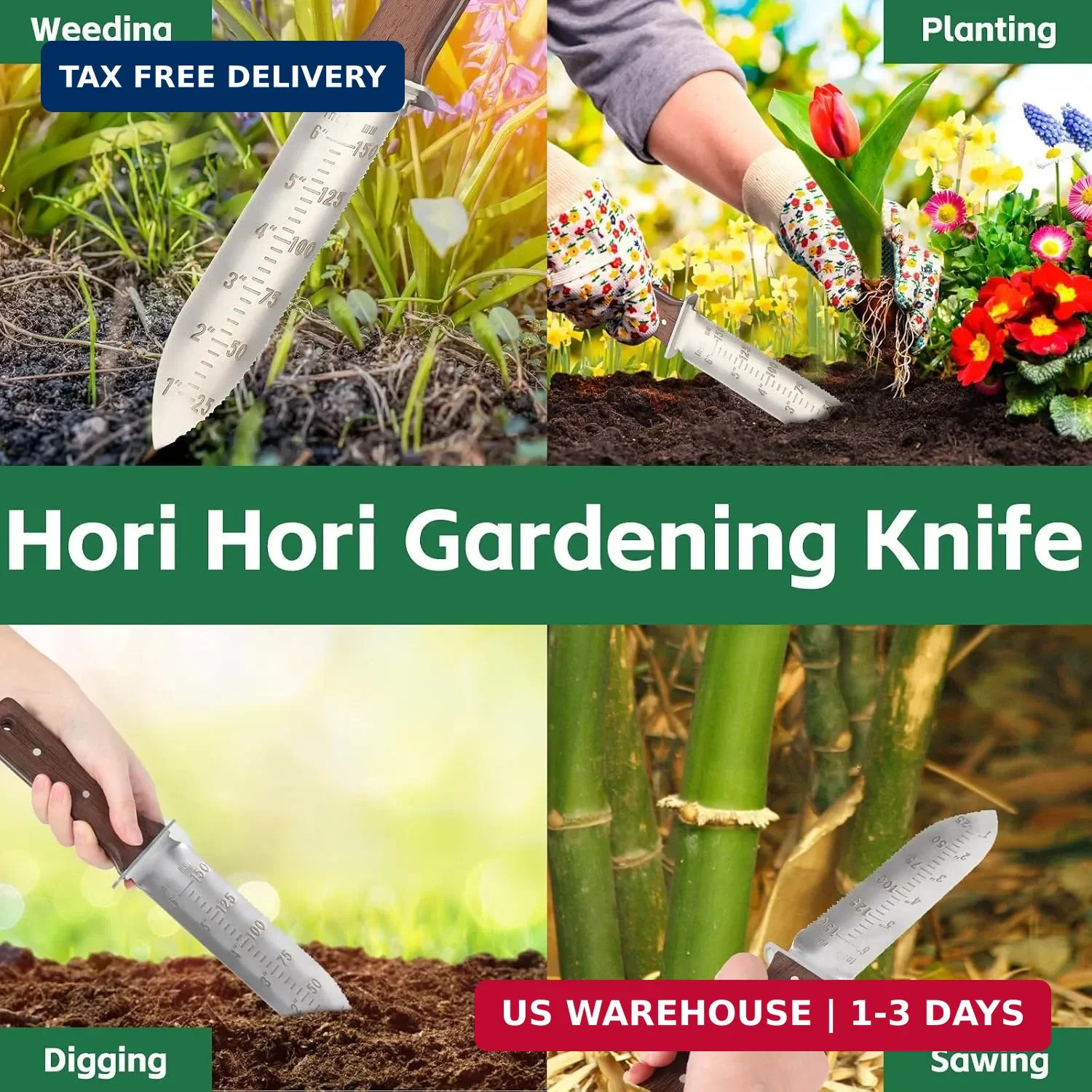 Hori Hori Garden Knife with Leather Sheath and Sharpening Stone, 7.1 Inche