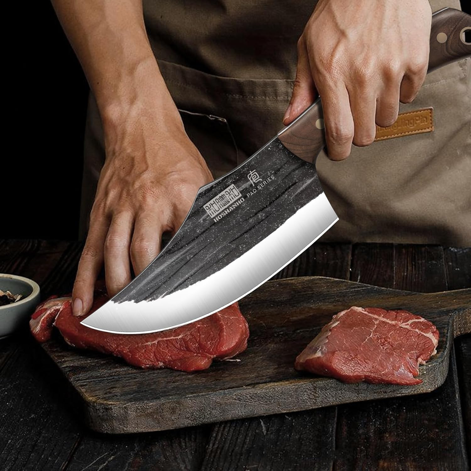 Butcher Knife Set, Hand Forged Butcher Chef Knife Set with Roll Bag, Sharp Meat