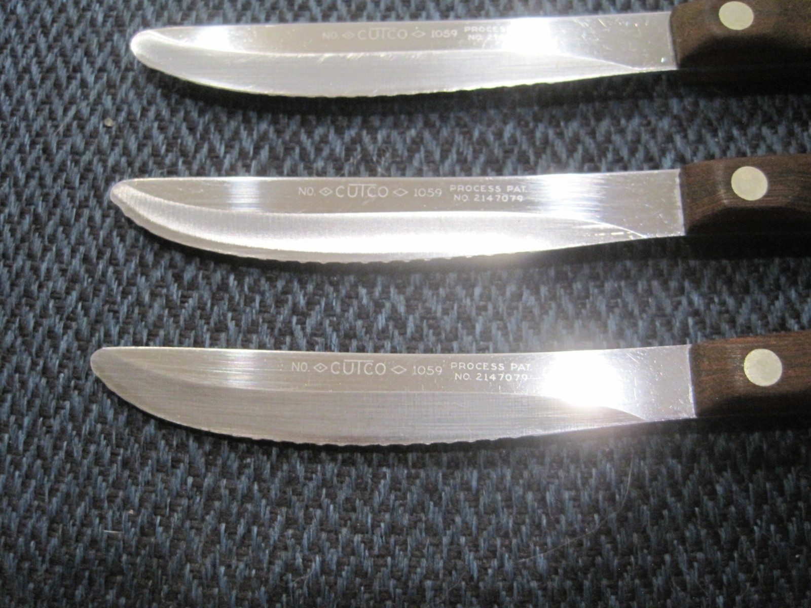 VTG Set of Three (3)three Cutco USA 1059 Serrated Steak Knives Brown Wood Handle