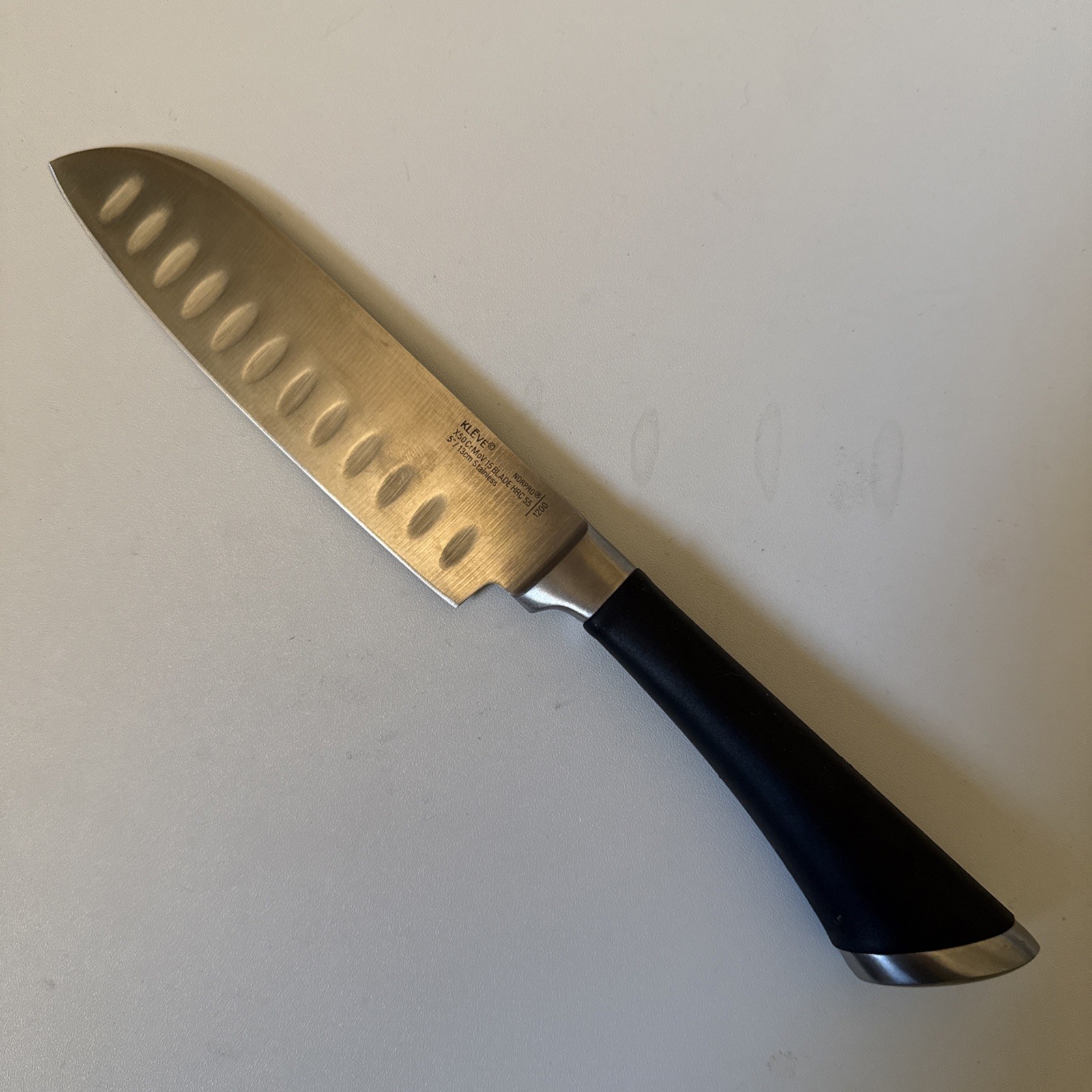 Norpro Kleve Santoku Knife X50 CrMoV 15 Blade HRC 55 5” Stainless 1200