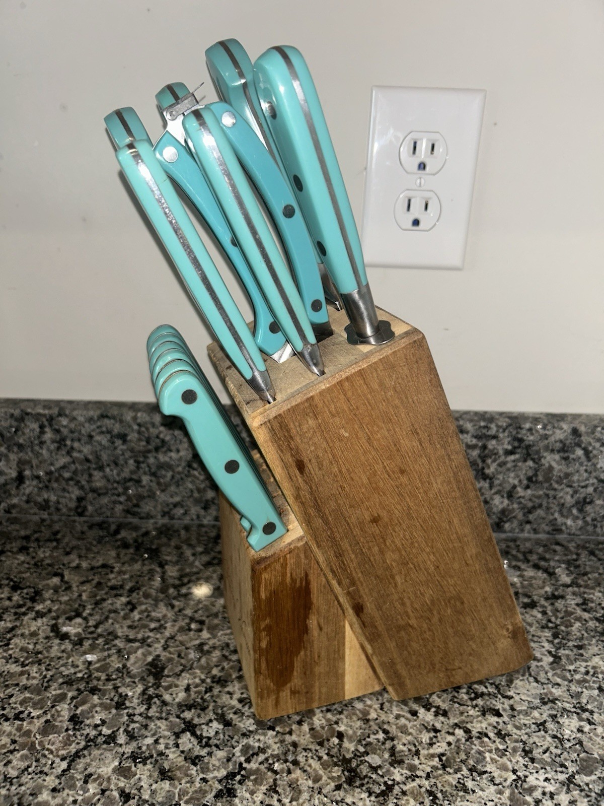 Pioneer Woman 13 Piece Knife Set Plus Block Blue Teal Handles Complete Set Used