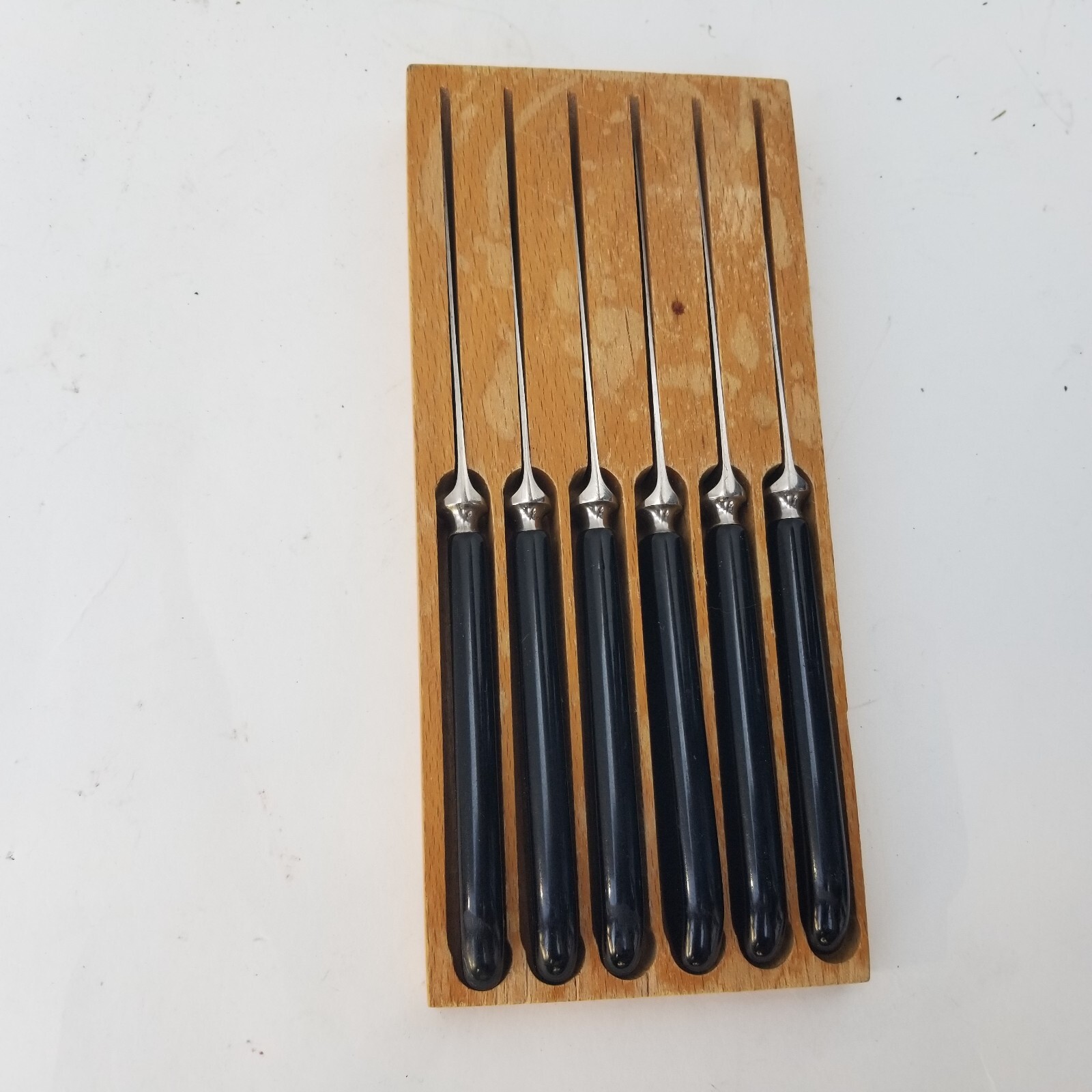 A. Petre & Co. Sheffield England 6 Piece Table Knife Set w/ Original Wood Block