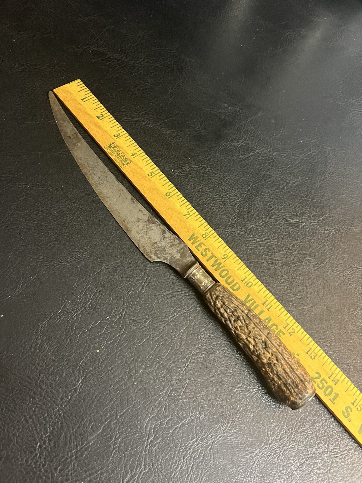 VTG Antique Large Carving Knife Stag Antler Handle Sheffield Banded Decoration