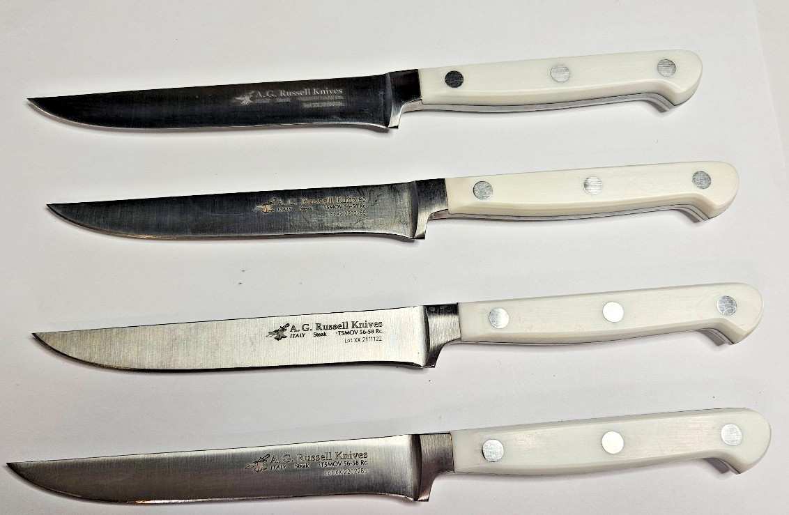 A.G. Russell Forged Steak Knives Italy Set of 4 TSMOV 56-58 RC. VINTAGE