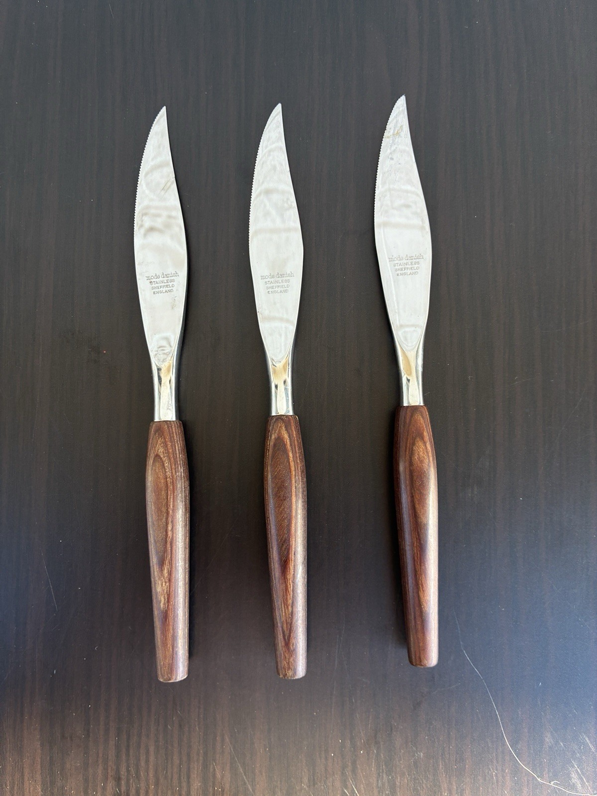 3 Mode Danish Steak Knife Teak Wood Handle Serrated Stainless Sheffield England