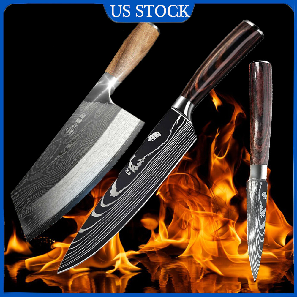 Asian Chef Knife Kitchen Butcher Damascus Stainless Steel Chopping Meat Cleaver