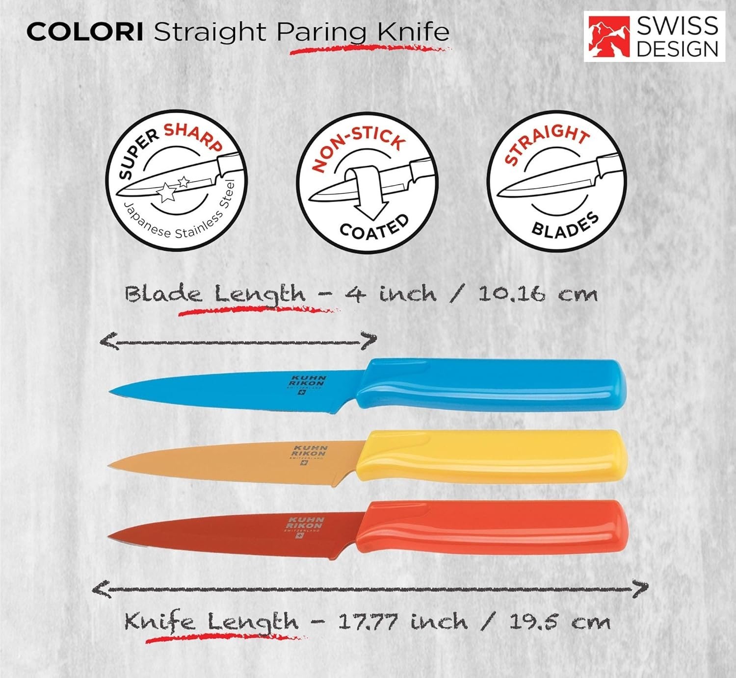 Vibrant 4-Inch Straight Paring Knife Set with Safety Sheath – Red, Yellow, Blue