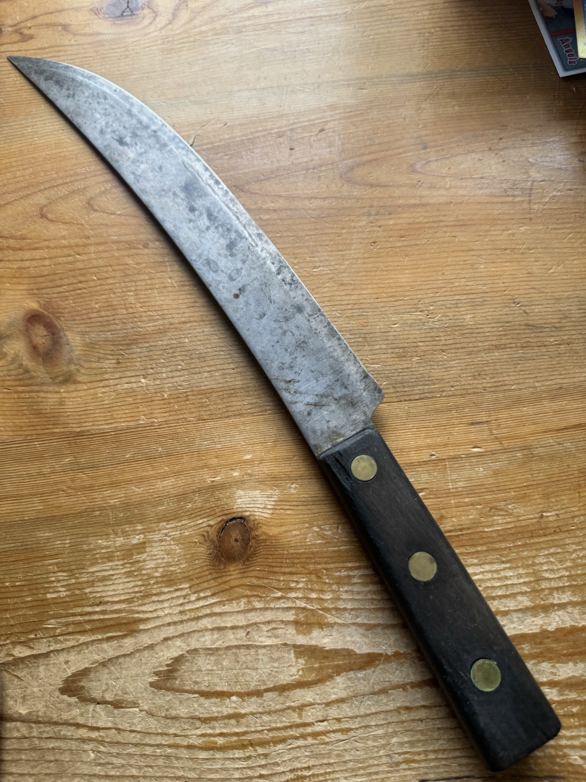 Vintage Maestranzi 17” Inch Carbon Steel Butcher knife Large Curved Blade