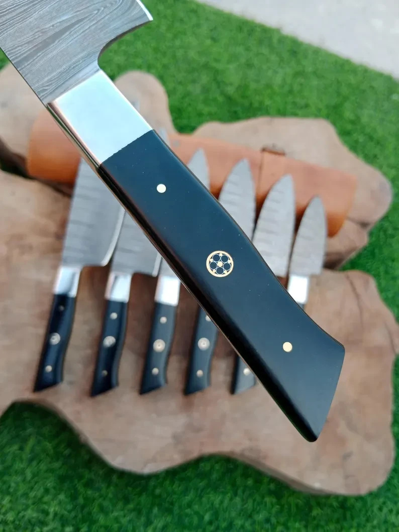 Custom Handmade Damascus Steel Blade Kitchen Knives Set , Chefs Set