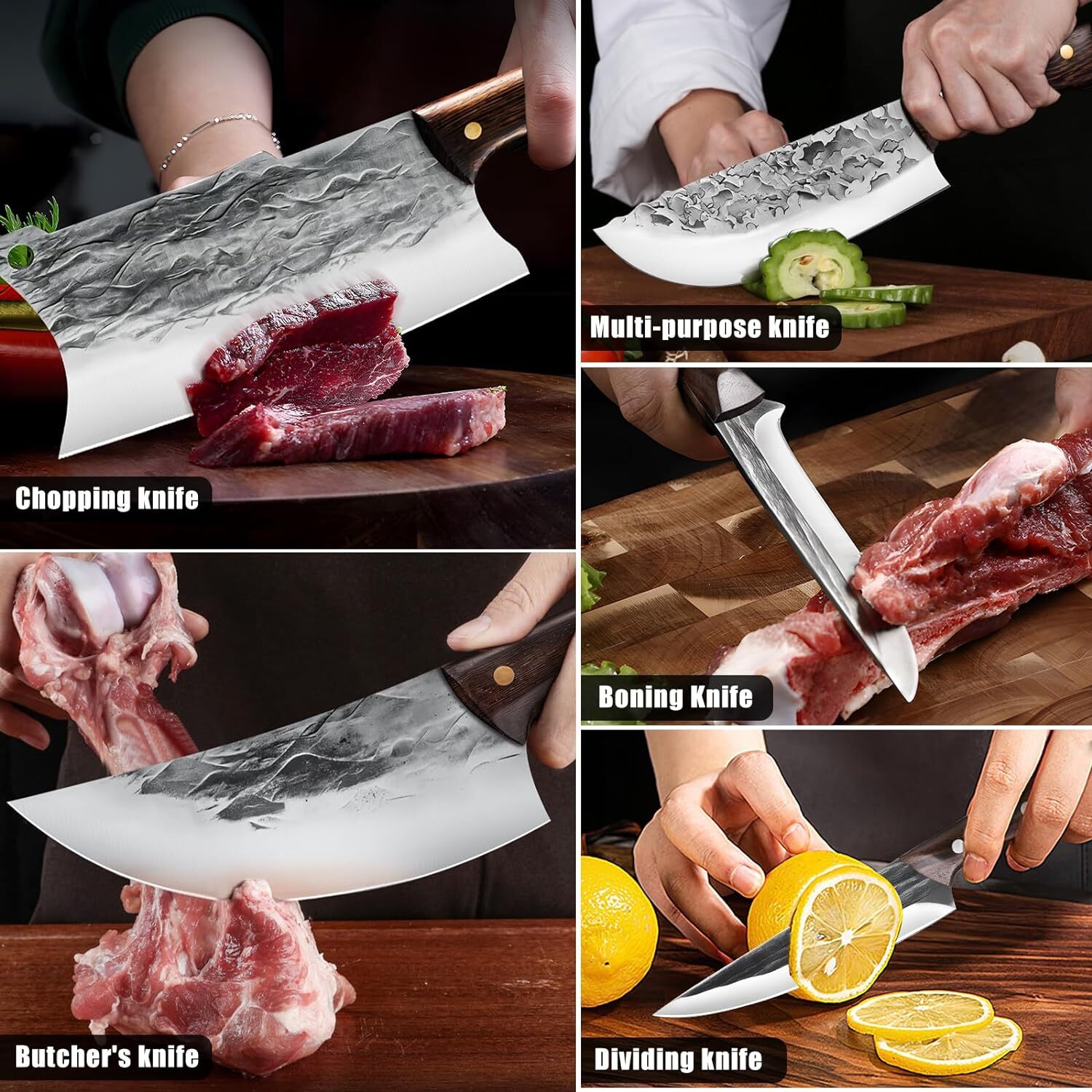 Handmade HAND FORGED DAMASCUS STEEL CHEF KNIFE Set Kitchen Knives with Sharpener