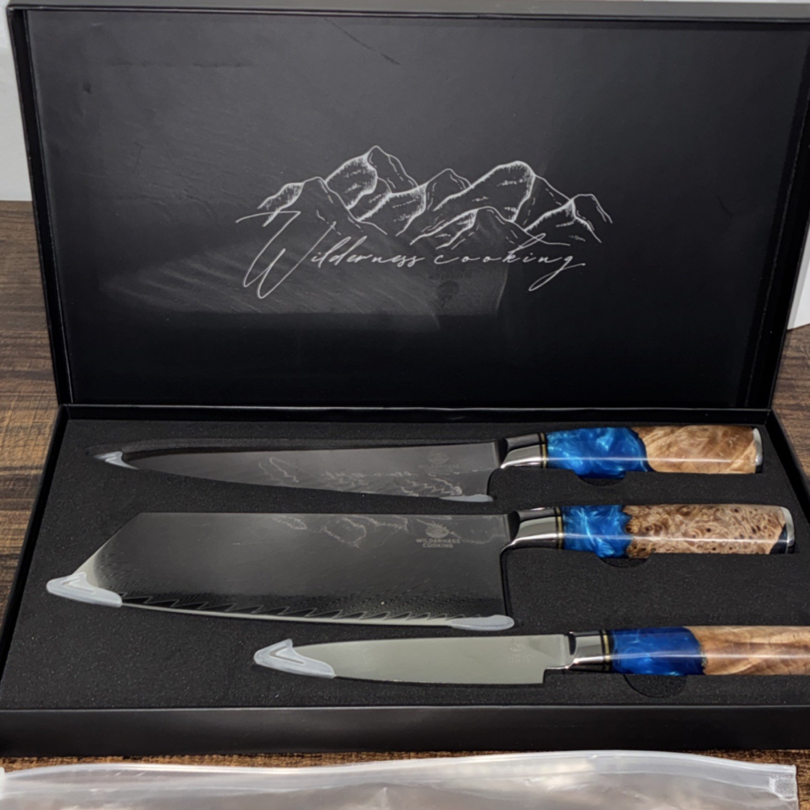 Wilderness Cooking 3pc Knife Set Chef Knife Cleaver Utility, Gift Box