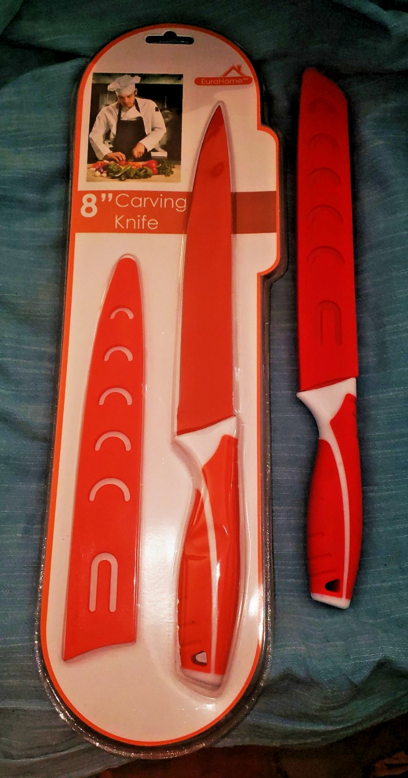 2 New Euro-Home Orange Kitchen Carving Knifes Both with Sheath-Blade Protectors