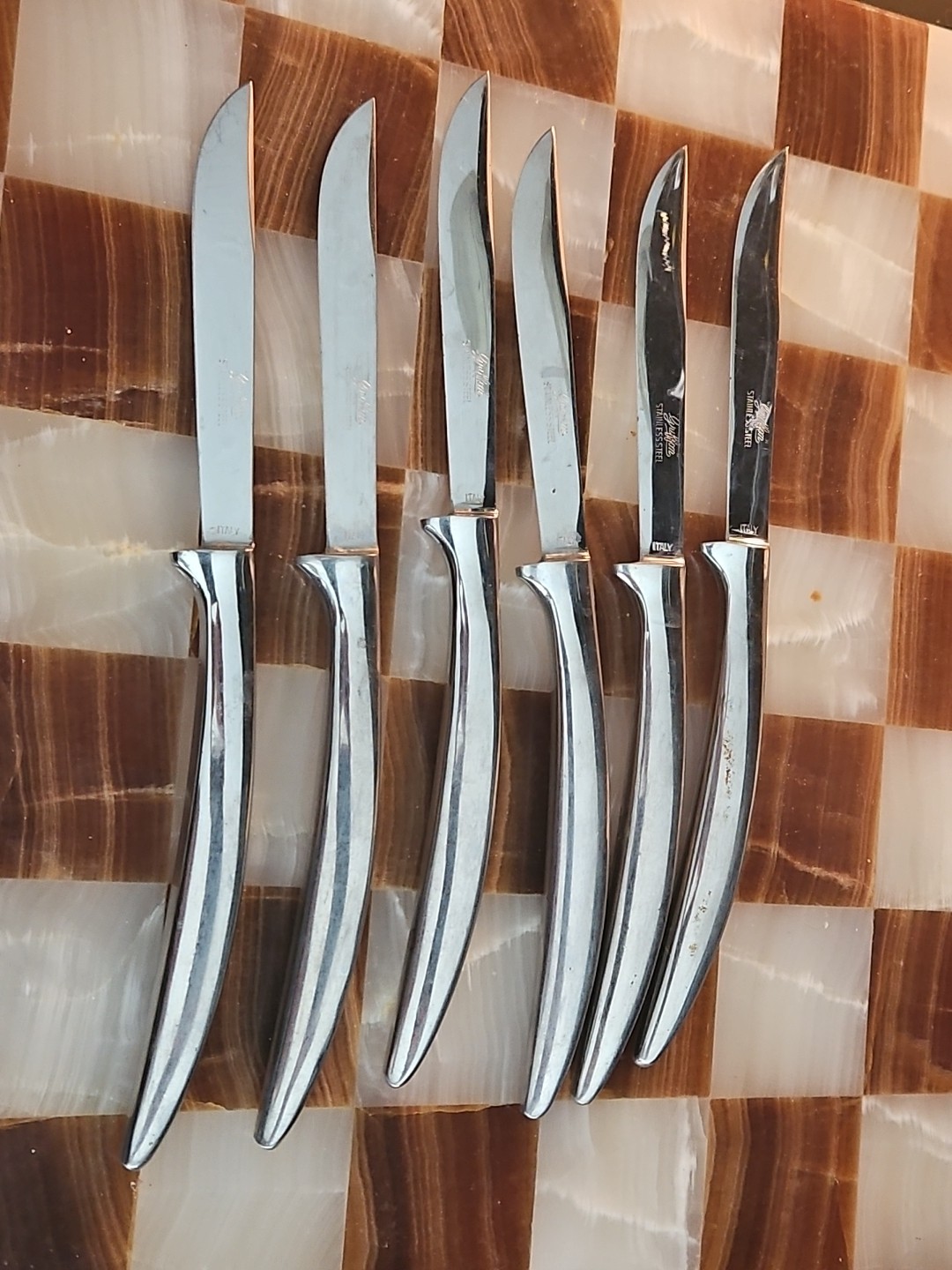Vintage GRIFFON Italian Polished Stainless Steel Steak Knife Set – 6 Knives