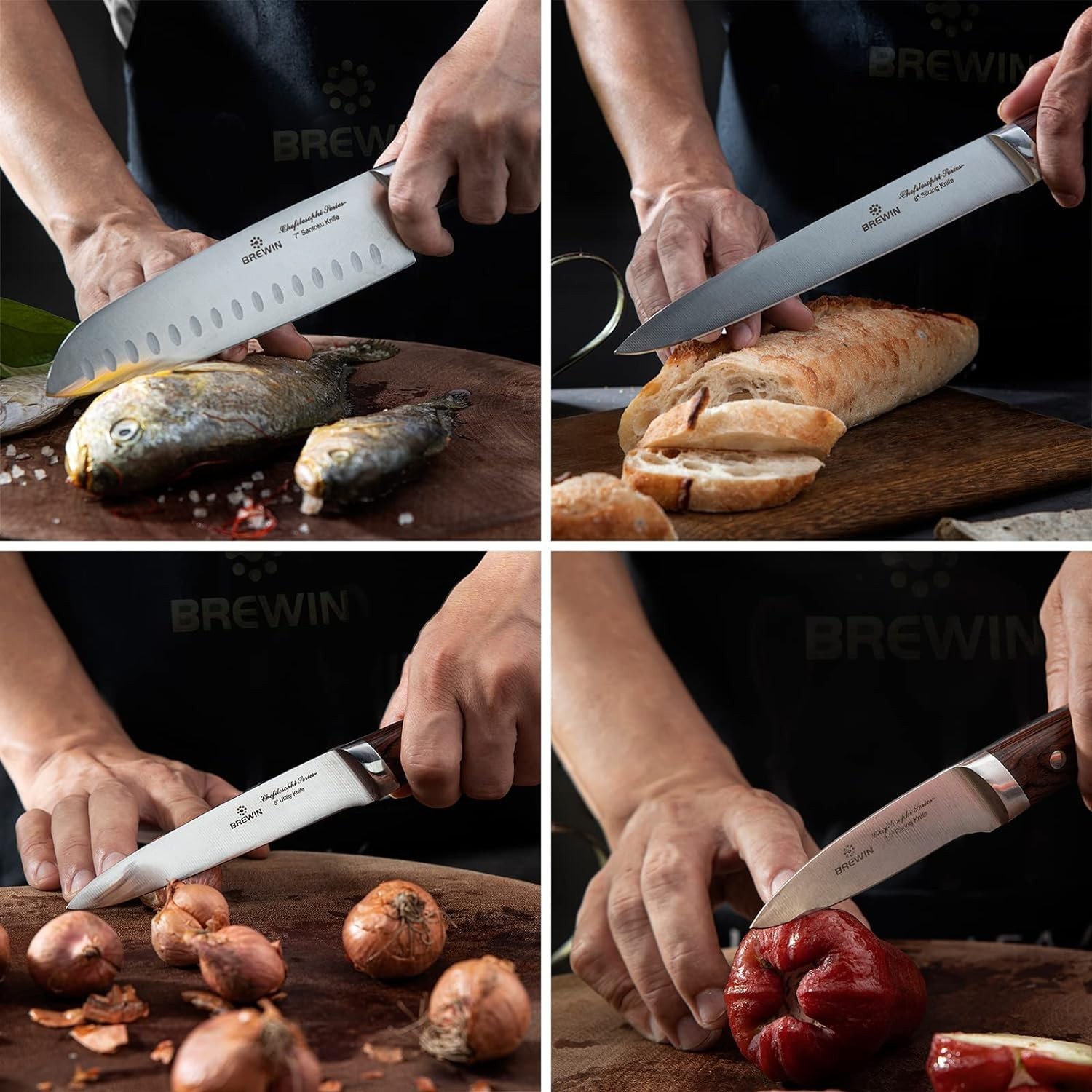 Professional Ultra Sharp Kitchen Knives Set High Carbon Stainless Steel 5 Pieces