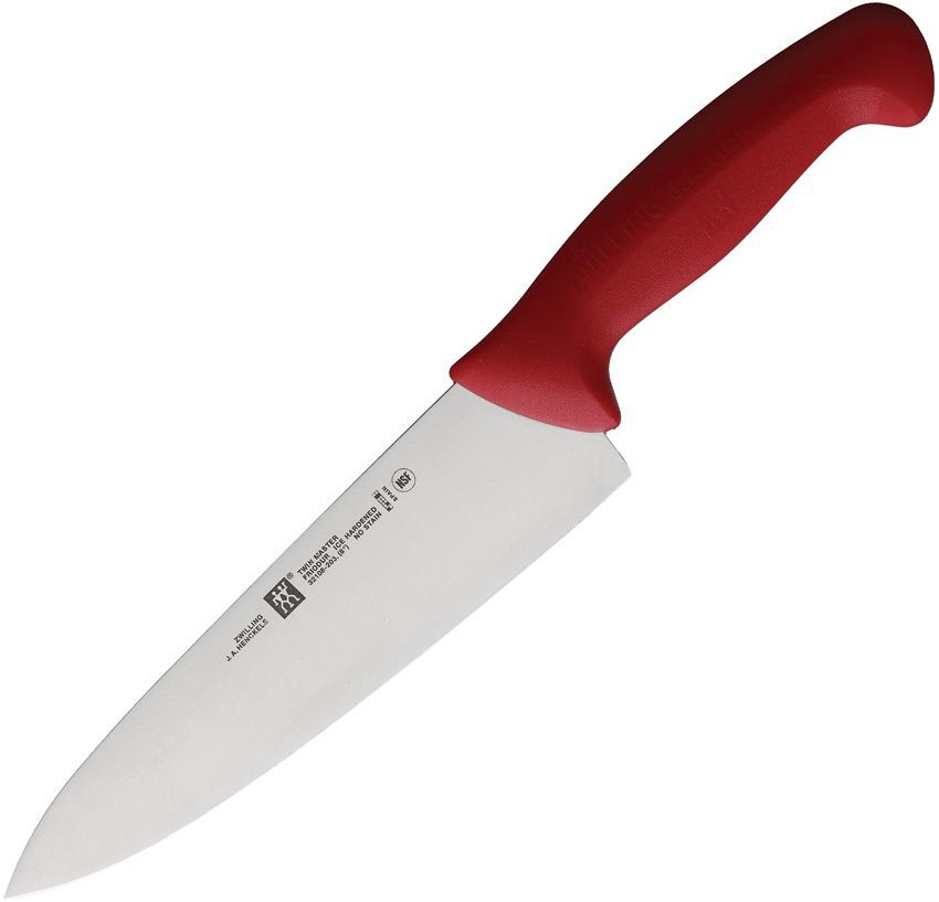 Henckels Zwilling Fixed Knife 8″ Stainless Steel Blade Red Plastic Handle