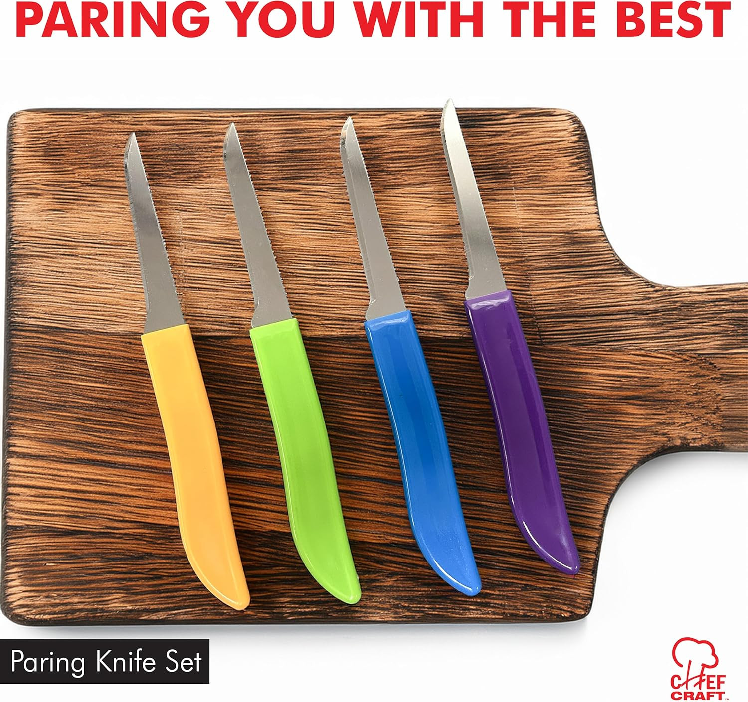 Select Paring Knife Set, 2.5 Inch Blade 6 Inch in Length 4 Piece Set, Assorted