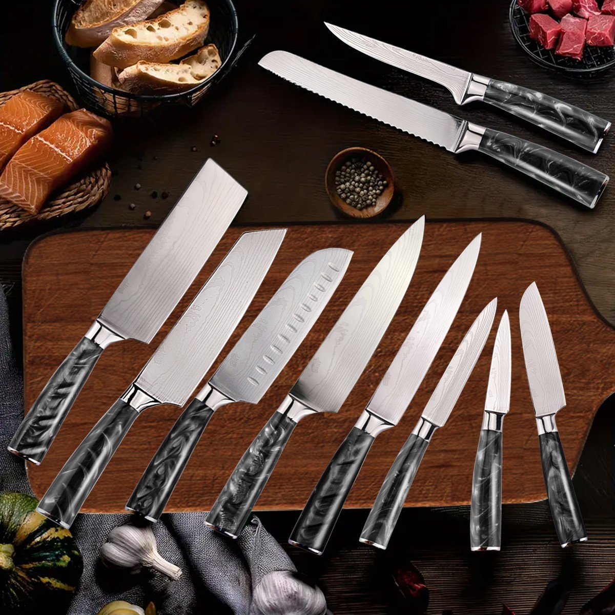 Stainless Steel Sharp Resin Handle Knife Set Kitchen Knives Universal Durable