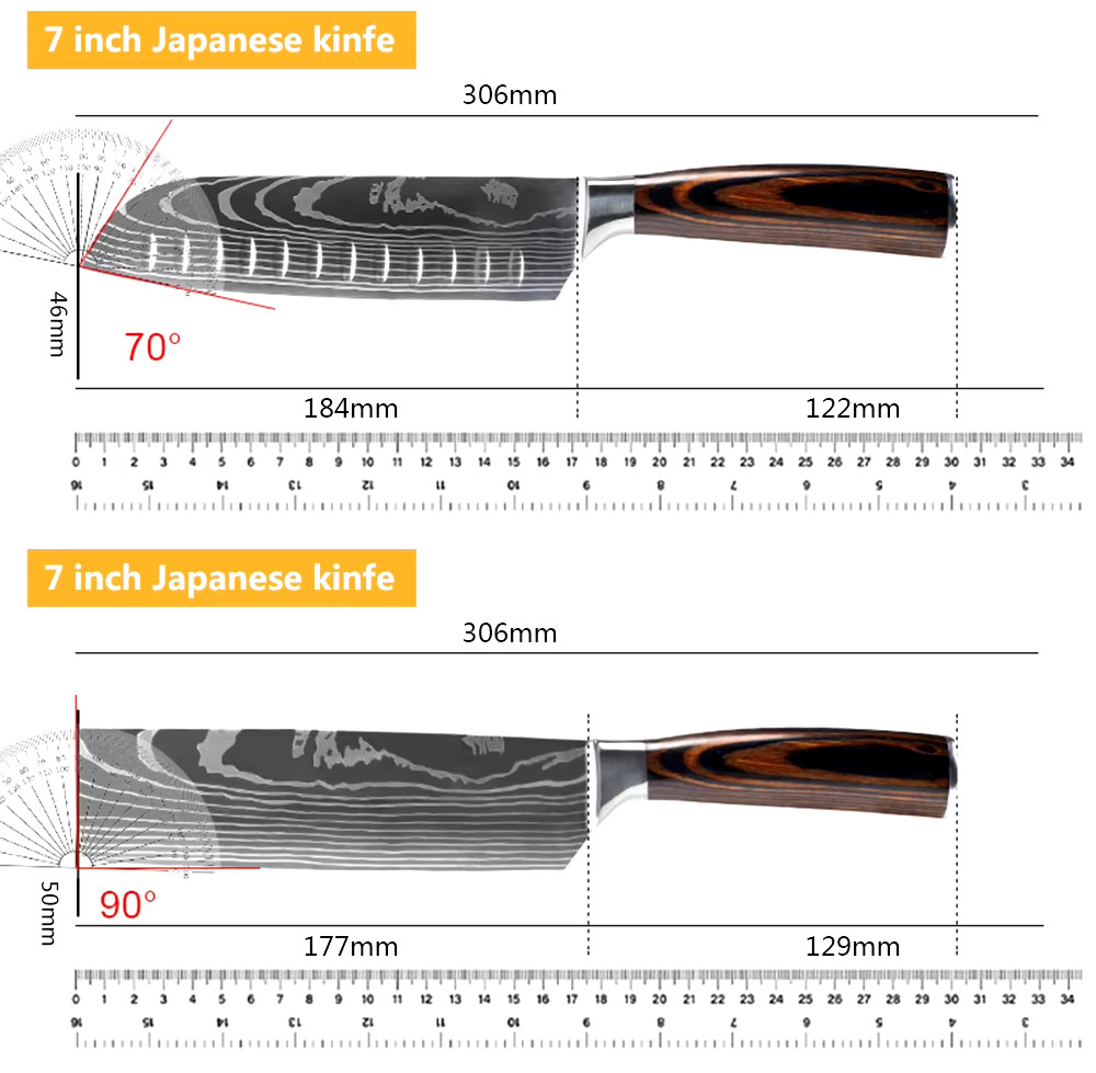 8 Piece Kitchen Knives Set Japanese Damascus Style Stainless Steel Chef’s Knife