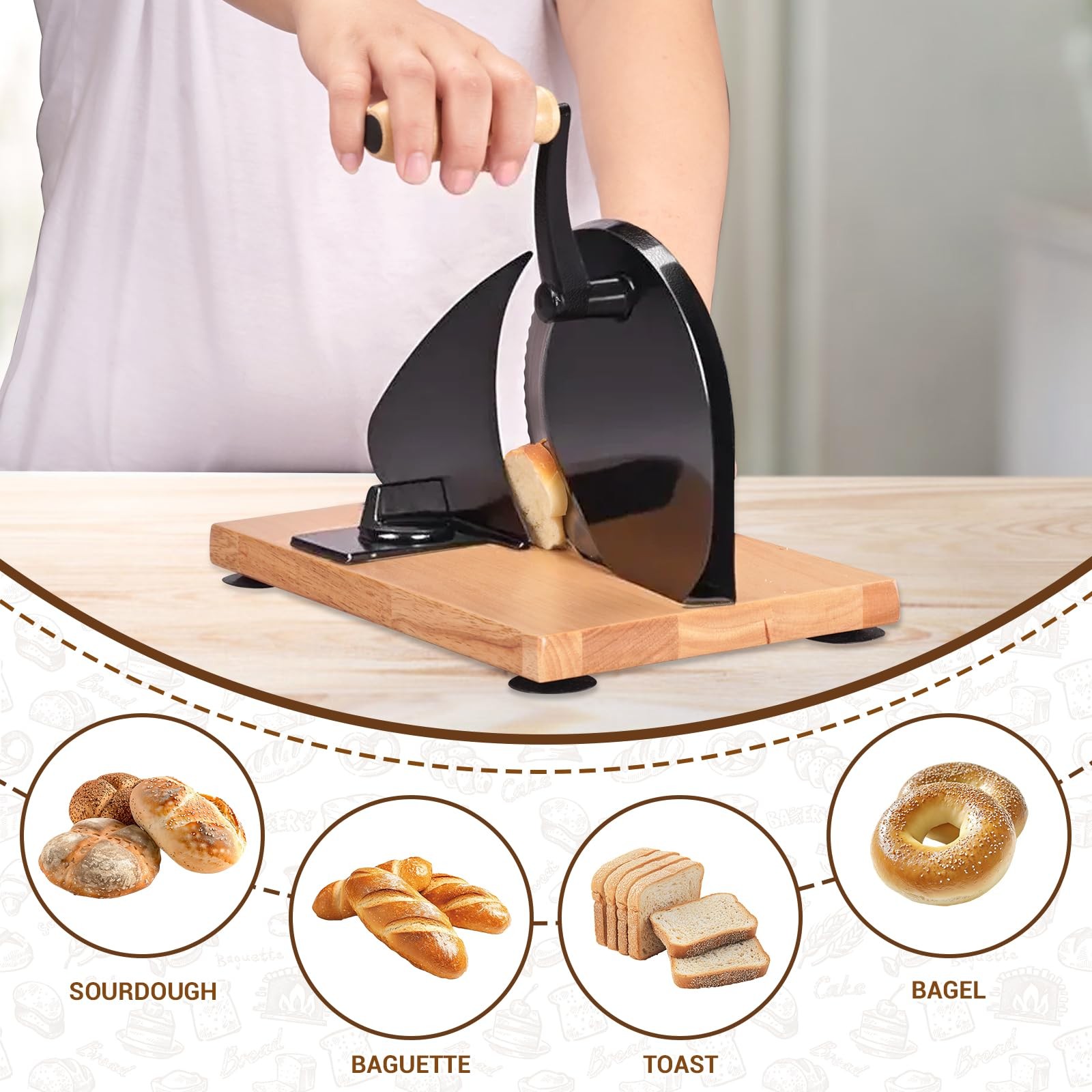 Manual Bread Slicer for Homemade Sourdough Bread – Adjustable Thickness & Eve…