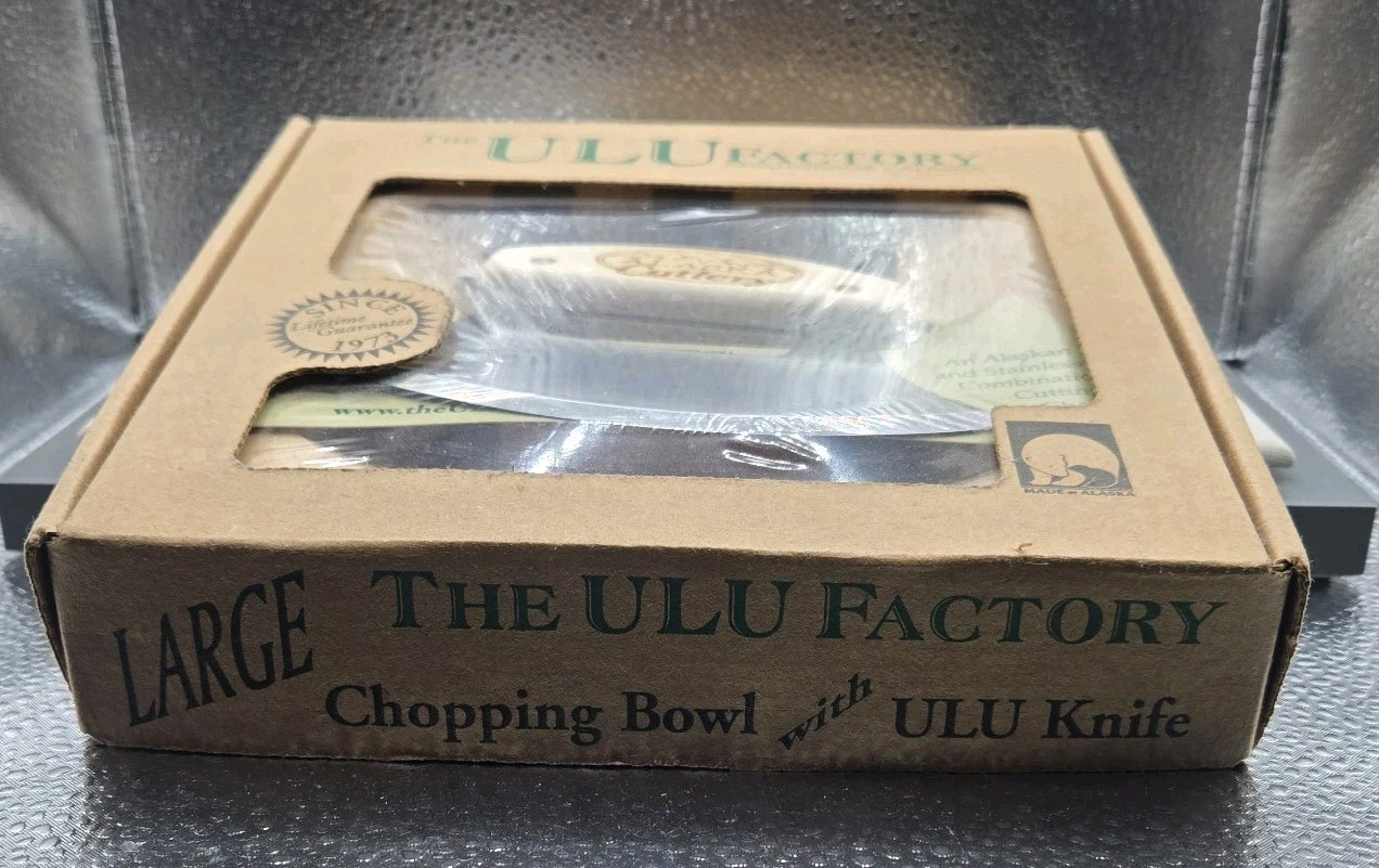 Ulu Factory Large Chopping Bowl & Ulu Knife Set New Sealed “Alaska Cutlery”
