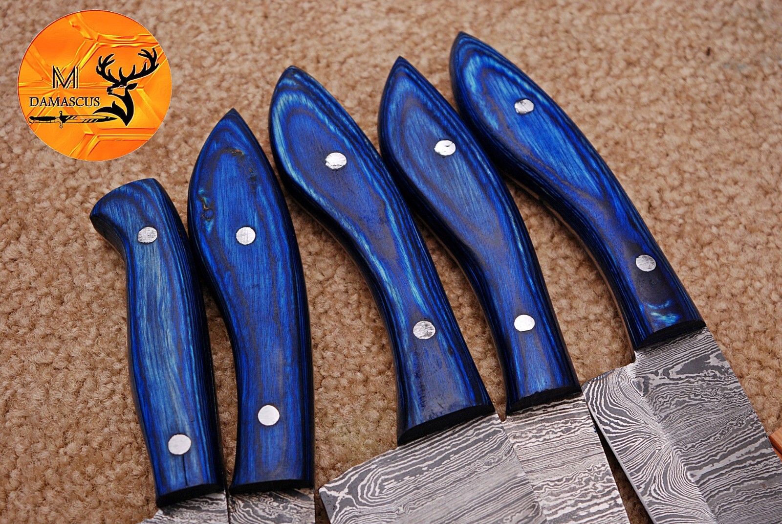 Custom Made Forged Damascus Steel Blade Chef Knives Set Kitchen Cutlery 1685