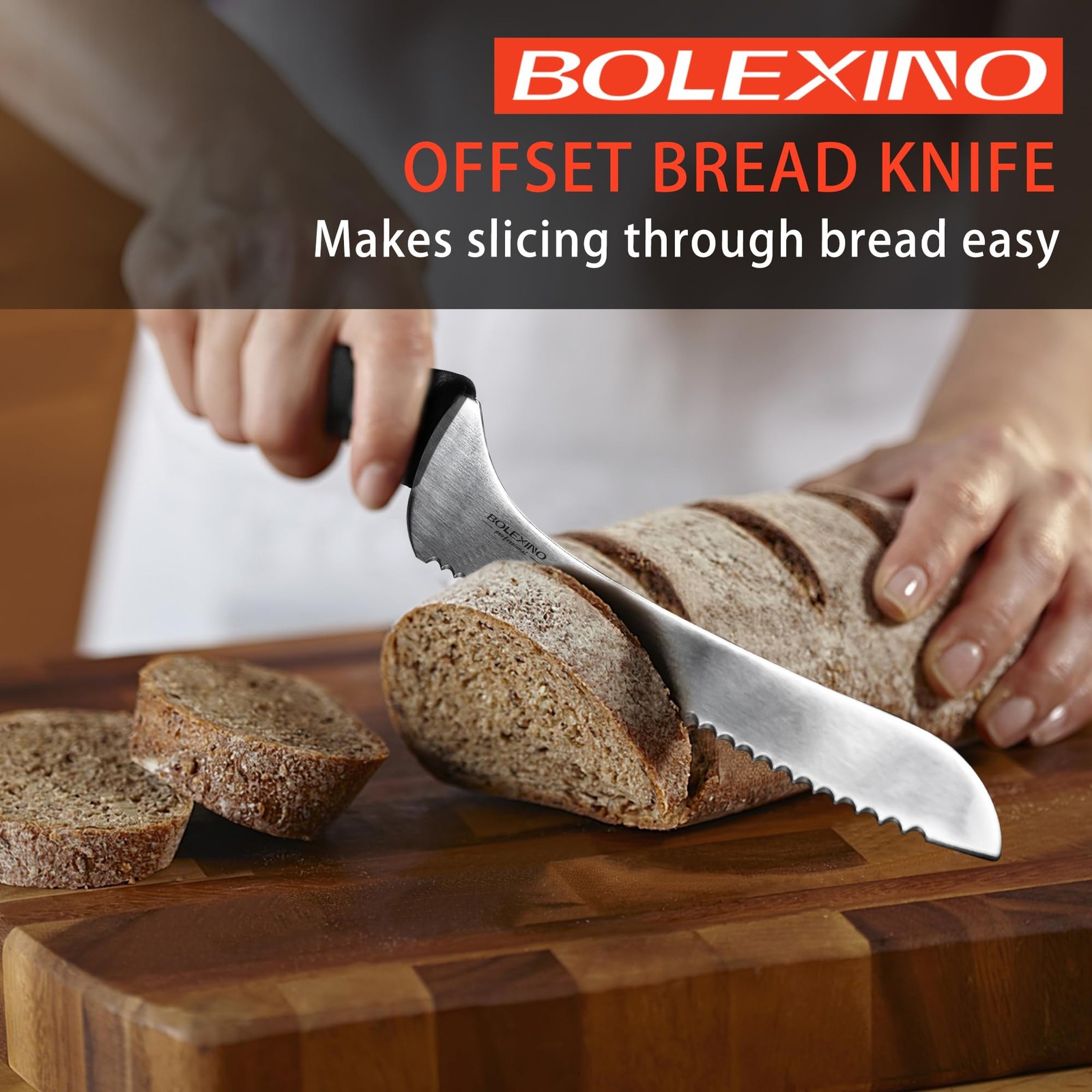 9 Inch Offset Serrated Bread Knife Wavy Edge for Homemade Bread Cake