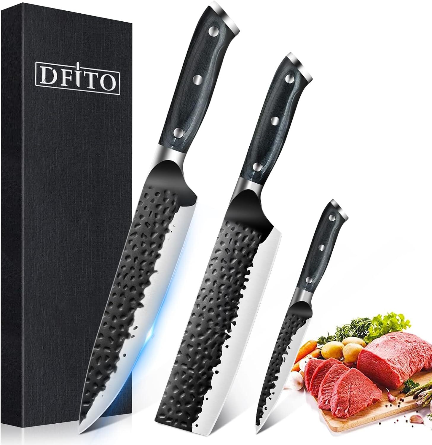 3/5 Pieces Professional Kitchen Knife Set Hand Forged Stainless Steel Chef Sharp