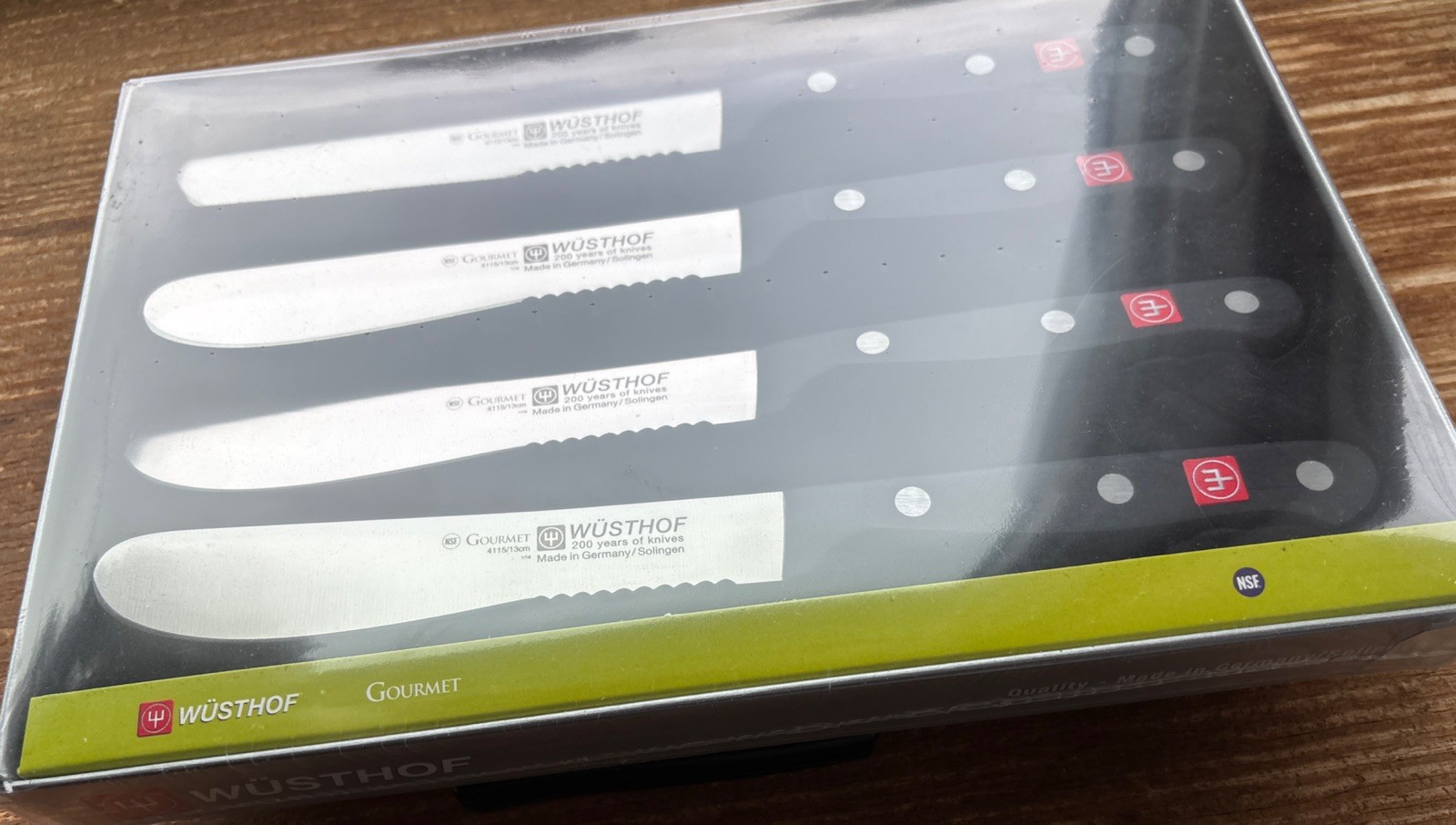 New SEALED Wusthof Gourmet 4 pc Burger Knife Set # 4115/13CM Made in Germany