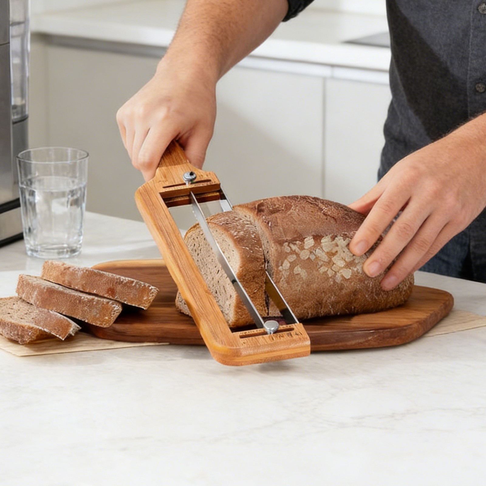 Manual Adjustable Bread Knife Bamboo Bread Knife With Stainless Steel Blade